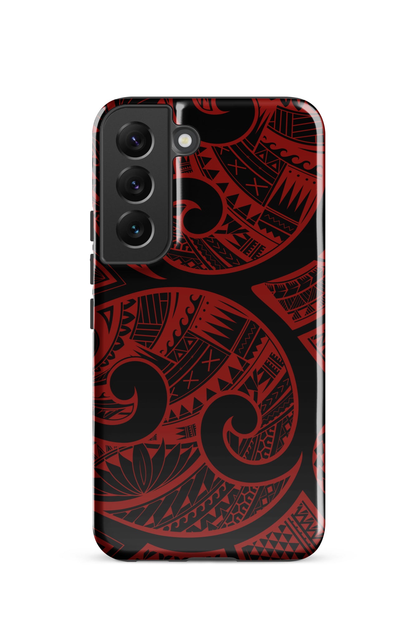 Woman holding Red Tribal Tough Samsung Galaxy Case - Hawaiian Crimson Red Polynesian Tribal Design - The Local Banyan