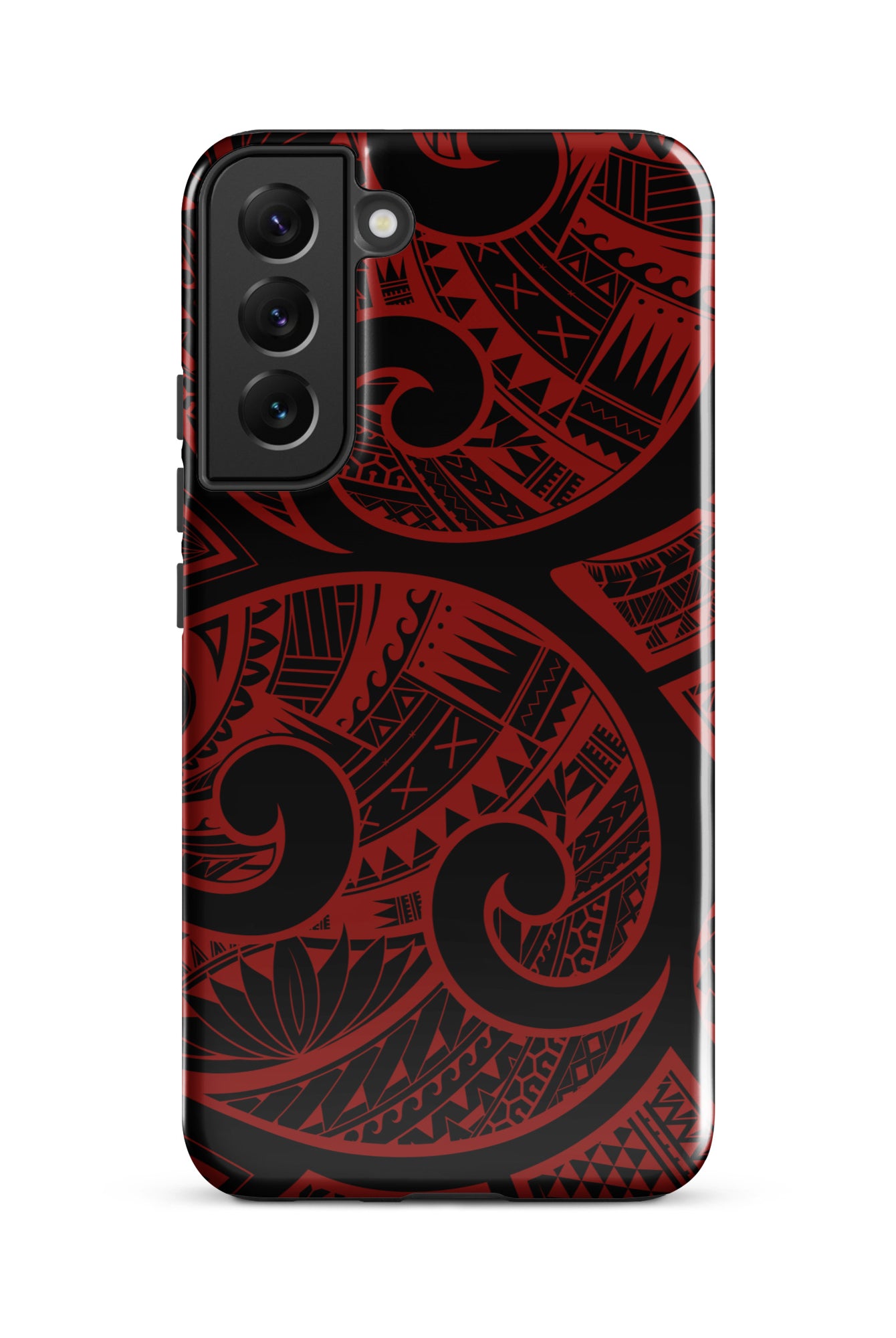 Red Tribal Tough Samsung Galaxy Case Side View - Dual Layer Drop Protection Hawaiian Phone Case - The Local Banyan