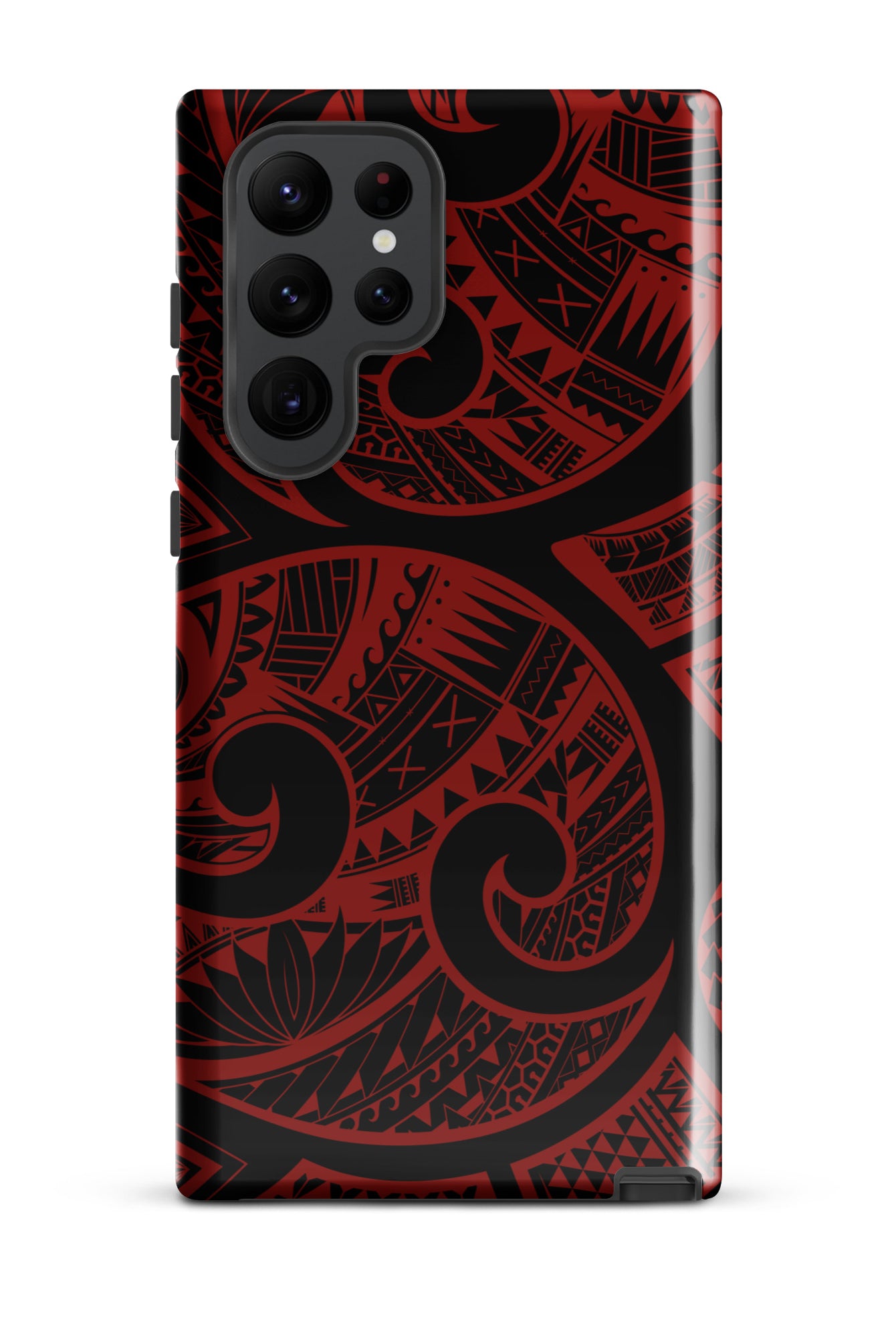 Woman holding Red Tribal Tough Samsung Galaxy Case - Hawaiian Crimson Red Polynesian Tribal Design - The Local Banyan