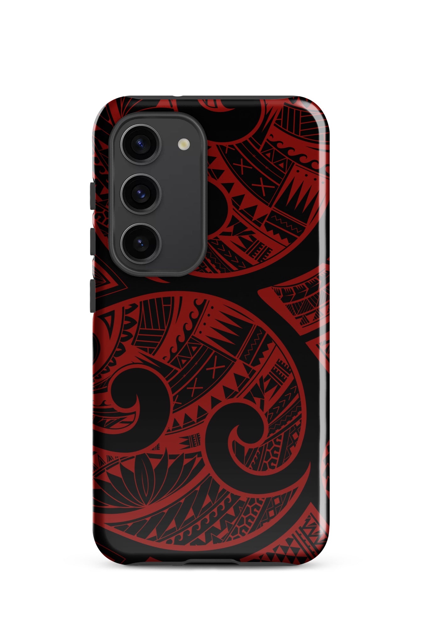 Woman holding Red Tribal Tough Samsung Galaxy Case - Hawaiian Crimson Red Polynesian Tribal Design - The Local Banyan