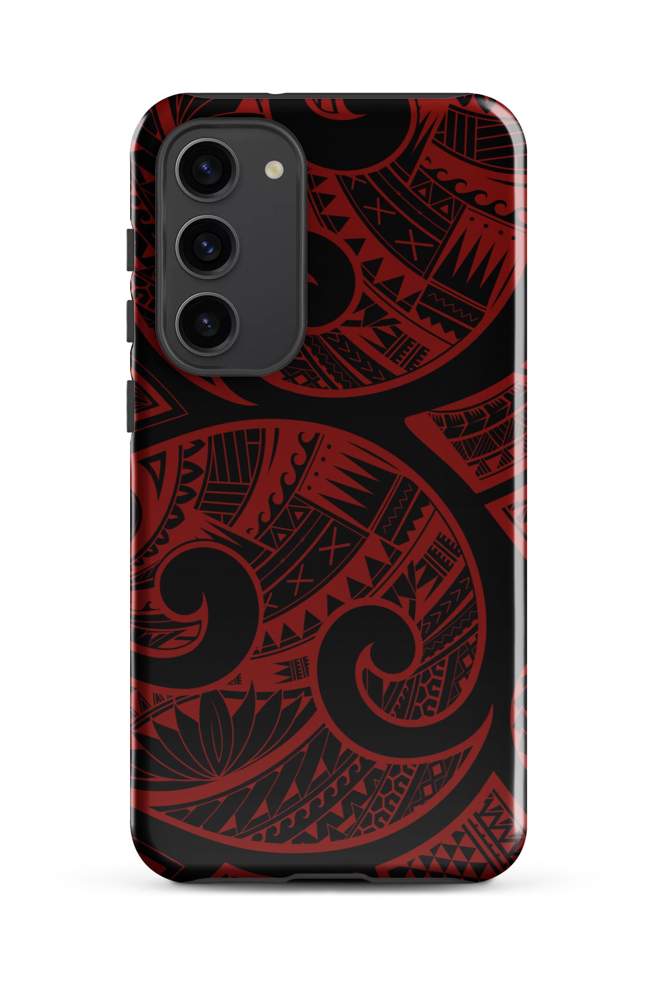 Red Tribal Tough Samsung Galaxy Case Detail View - Hawaiian Crimson Red Polynesian Tribal Design Close Up - The Local Banyan
