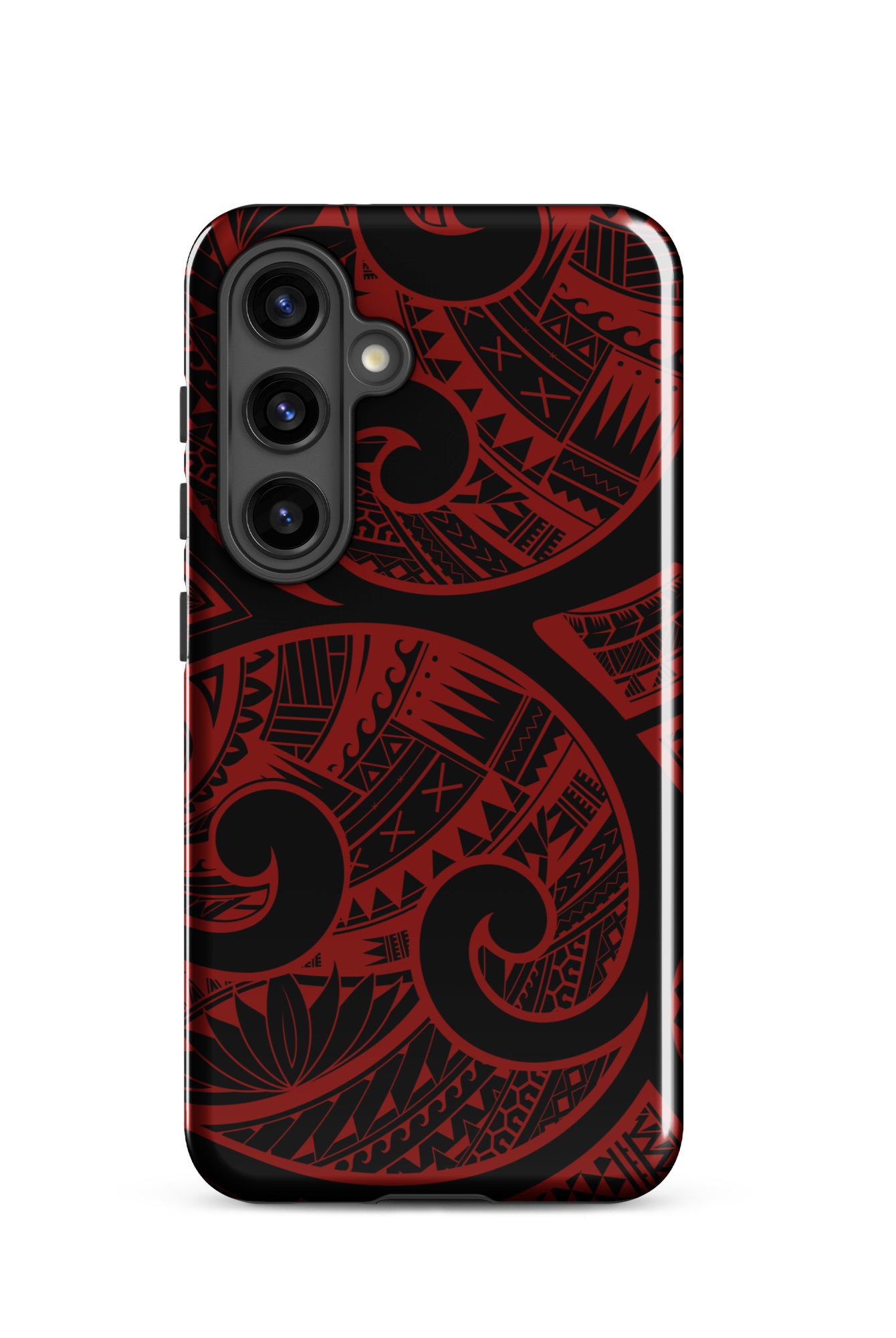 Woman holding Red Tribal Tough Samsung Galaxy Case - Hawaiian Crimson Red Polynesian Tribal Design - The Local Banyan