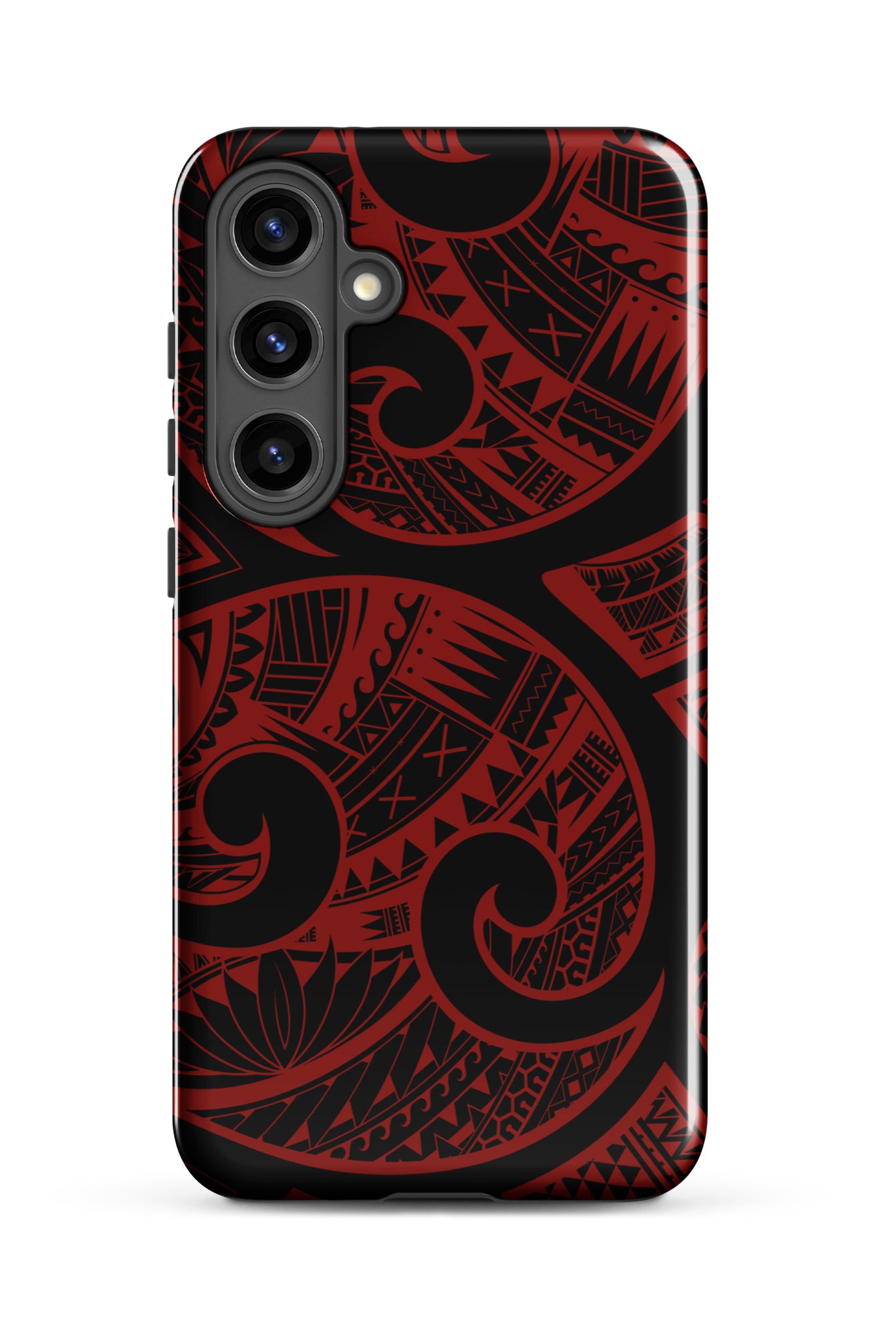 Woman holding Red Tribal Tough Samsung Galaxy Case - Hawaiian Crimson Red Polynesian Tribal Design - The Local Banyan