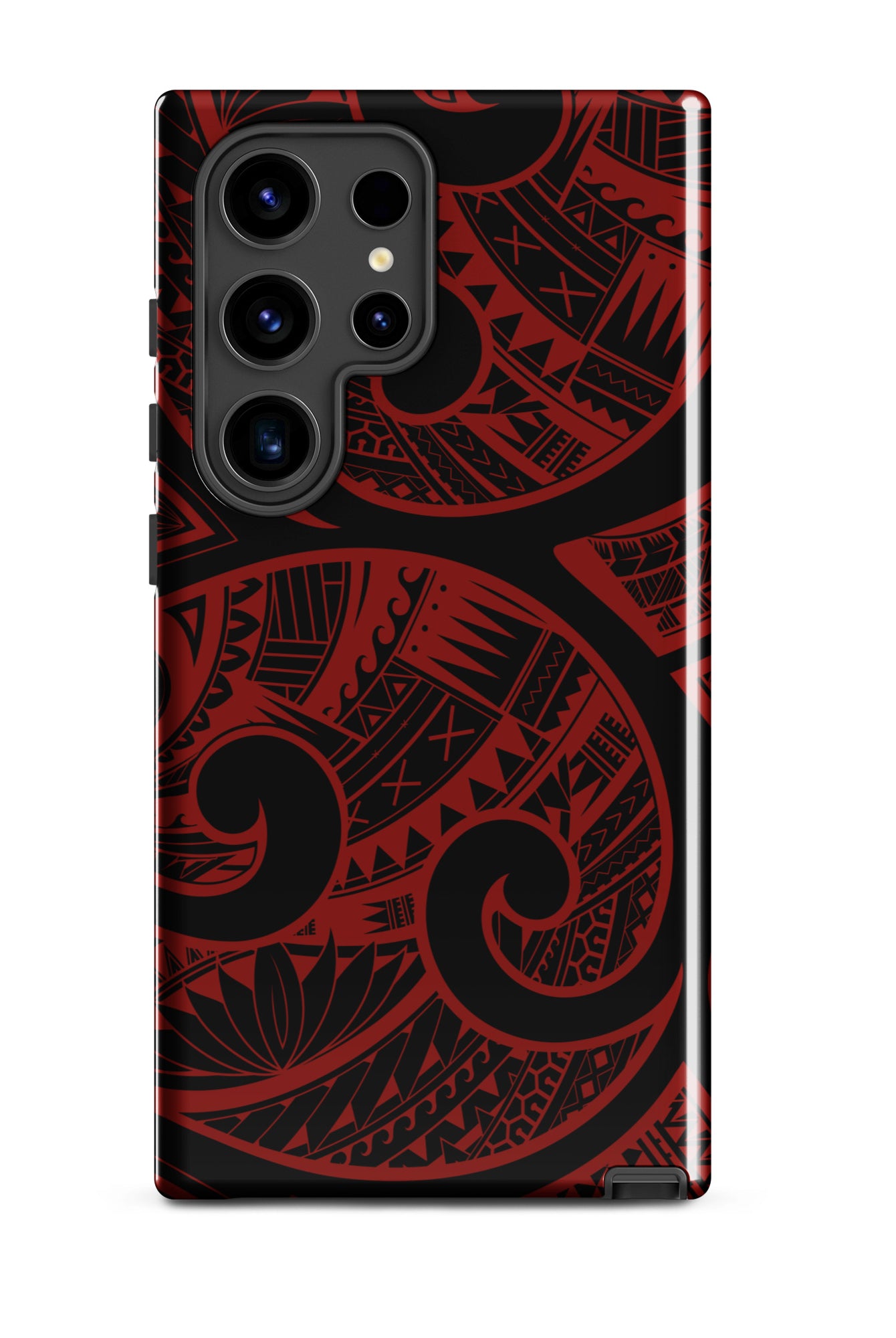 Red Tribal Tough Samsung Galaxy Case Side View - Dual Layer Drop Protection Hawaiian Phone Case - The Local Banyan