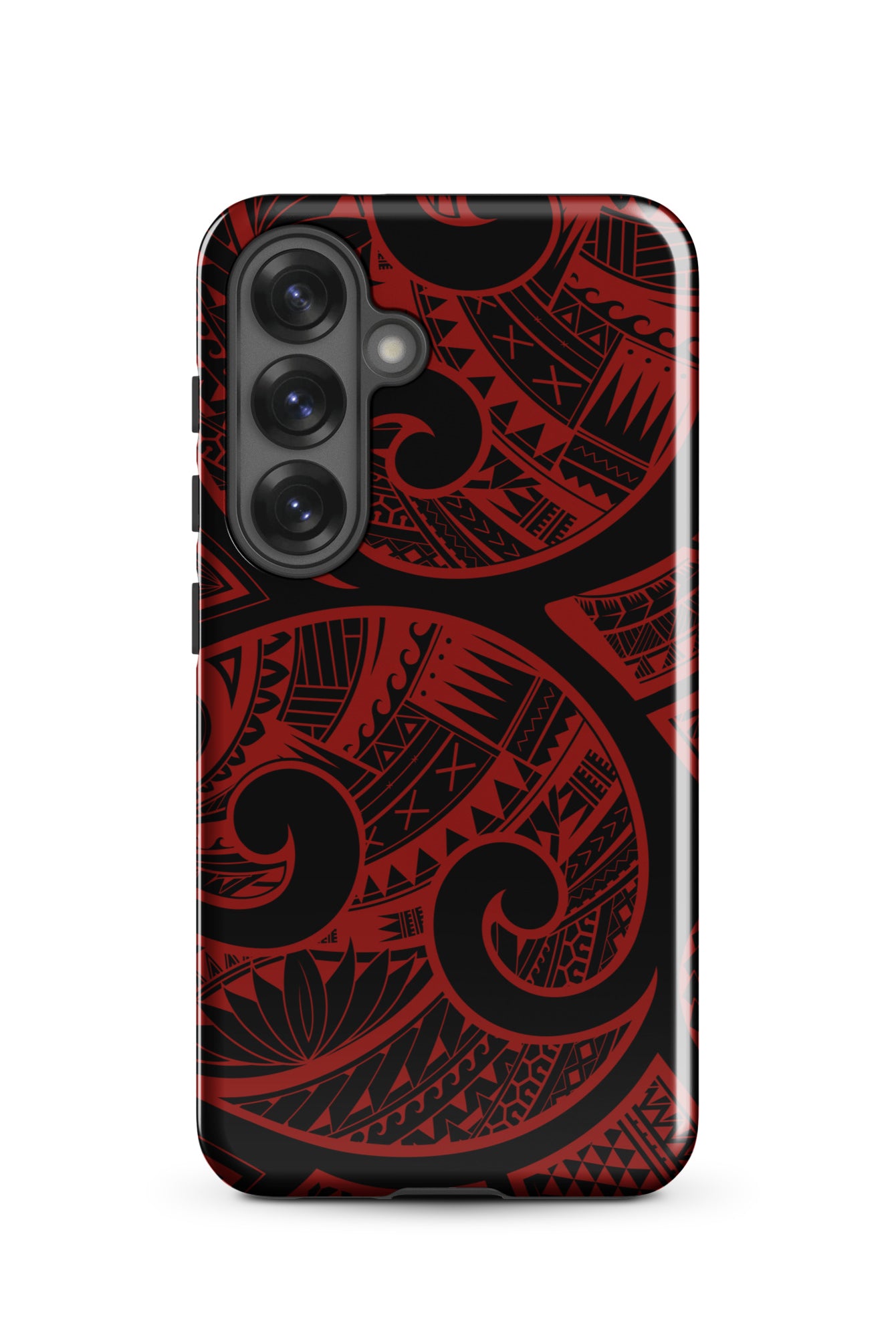 Woman holding Red Tribal Tough Samsung Galaxy Case - Hawaiian Crimson Red Polynesian Tribal Design - The Local Banyan