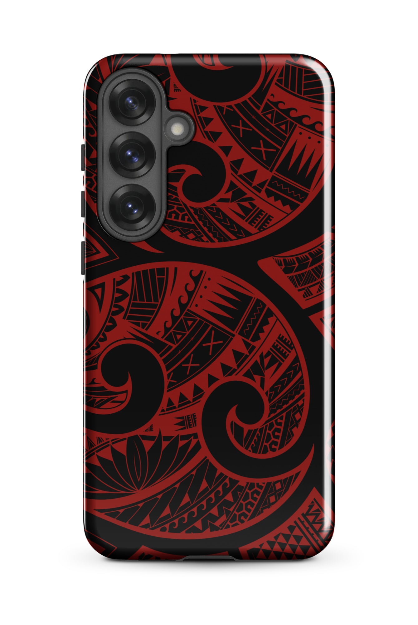 Red Tribal Tough Samsung Galaxy Case Samsung Galaxy S25 Plus Glossy - Hawaiian Crimson Red Polynesian Tribal Design - The Local Banyan