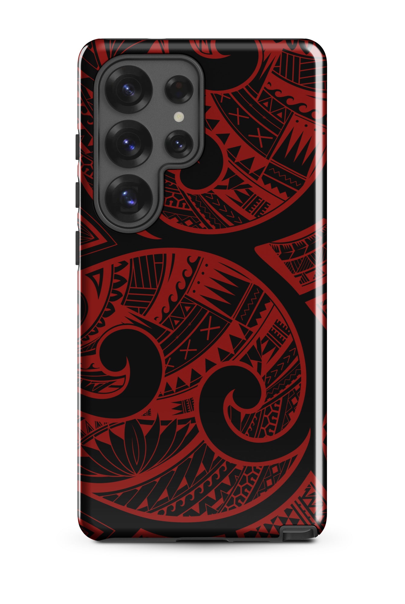 Red Tribal Tough Samsung Galaxy Case Side View - Dual Layer Drop Protection Hawaiian Phone Case - The Local Banyan