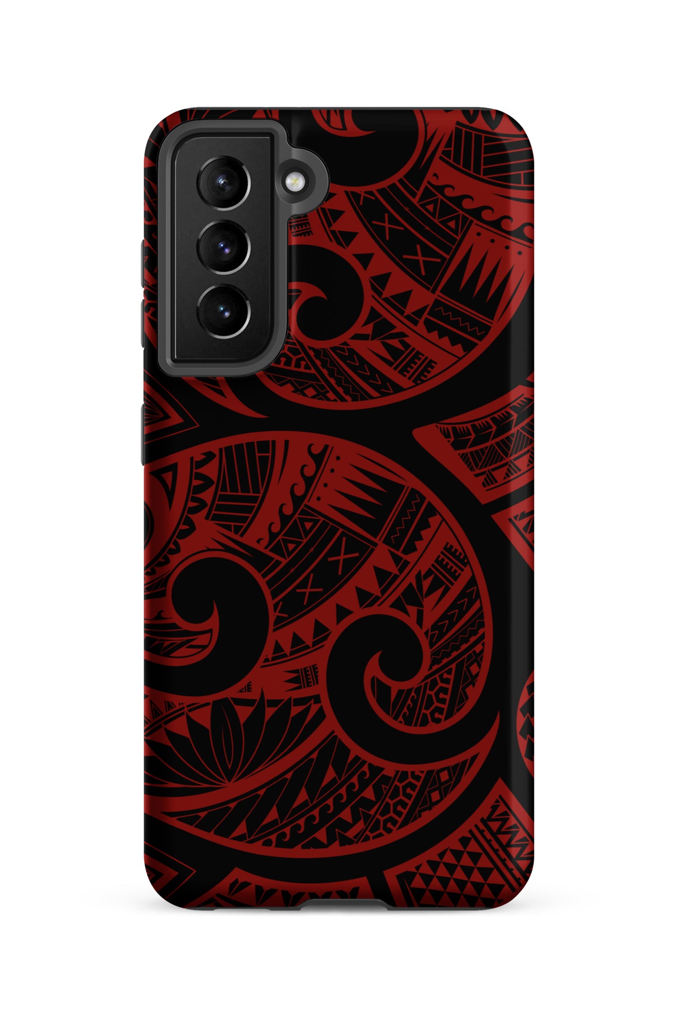 Red Tribal Tough Samsung Galaxy Case Samsung Galaxy S21 FE Matte - Hawaiian Crimson Red Polynesian Tribal Design - The Local Banyan