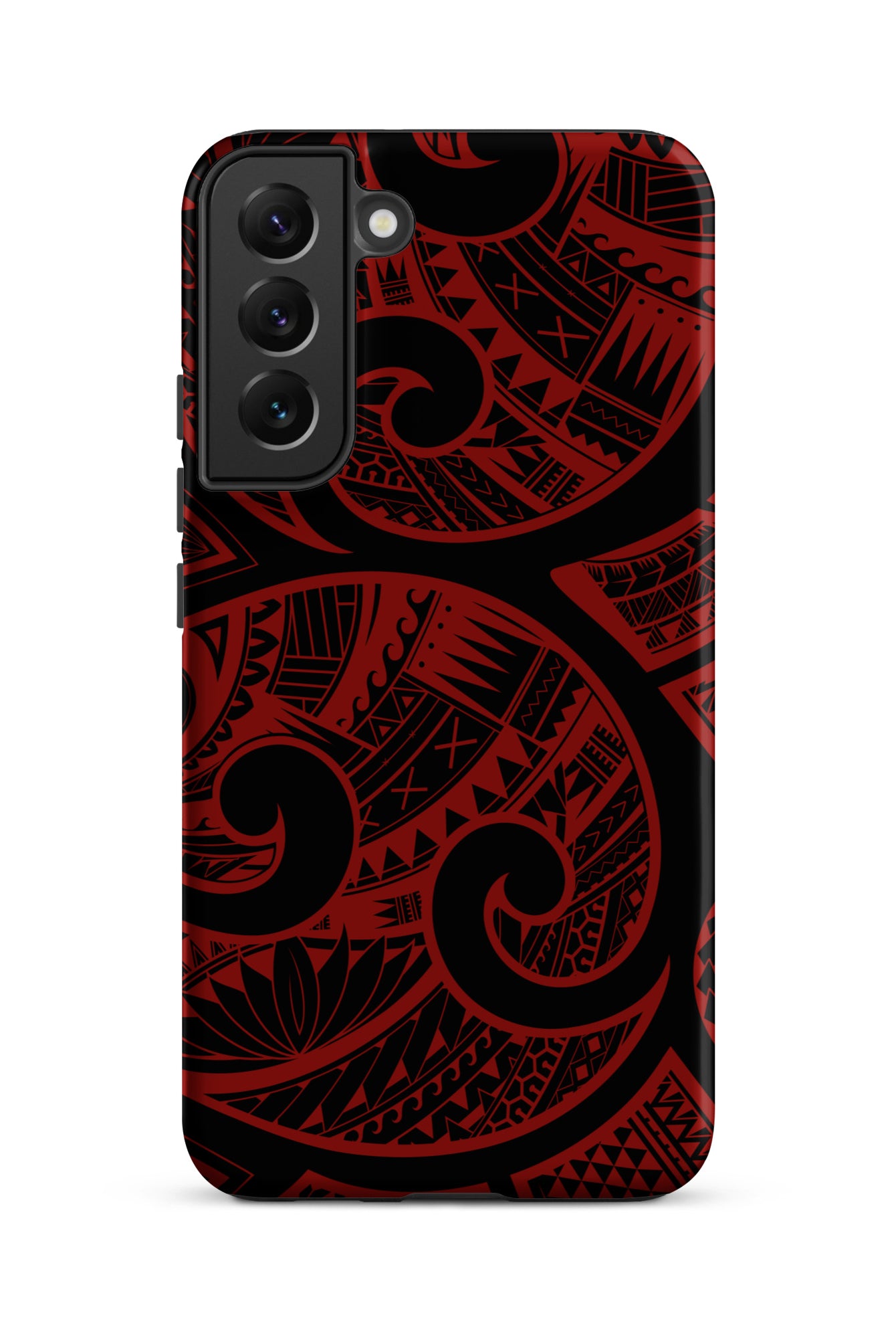 Red Tribal Tough Samsung Galaxy Case Samsung Galaxy S22 Plus Matte - Hawaiian Crimson Red Polynesian Tribal Design - The Local Banyan
