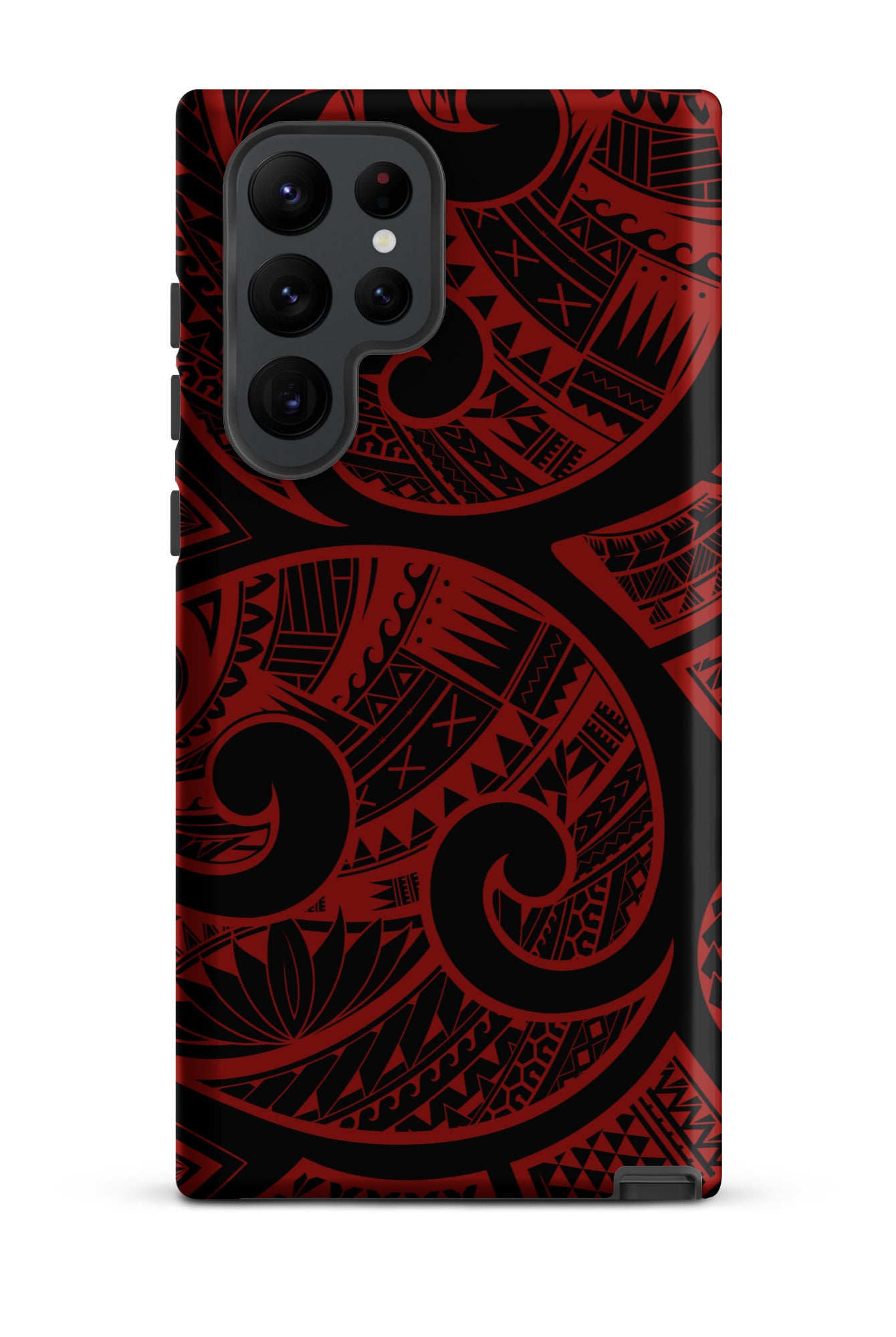 Red Tribal Tough Samsung Galaxy Case Samsung Galaxy S22 Ultra Matte - Hawaiian Crimson Red Polynesian Tribal Design - The Local Banyan