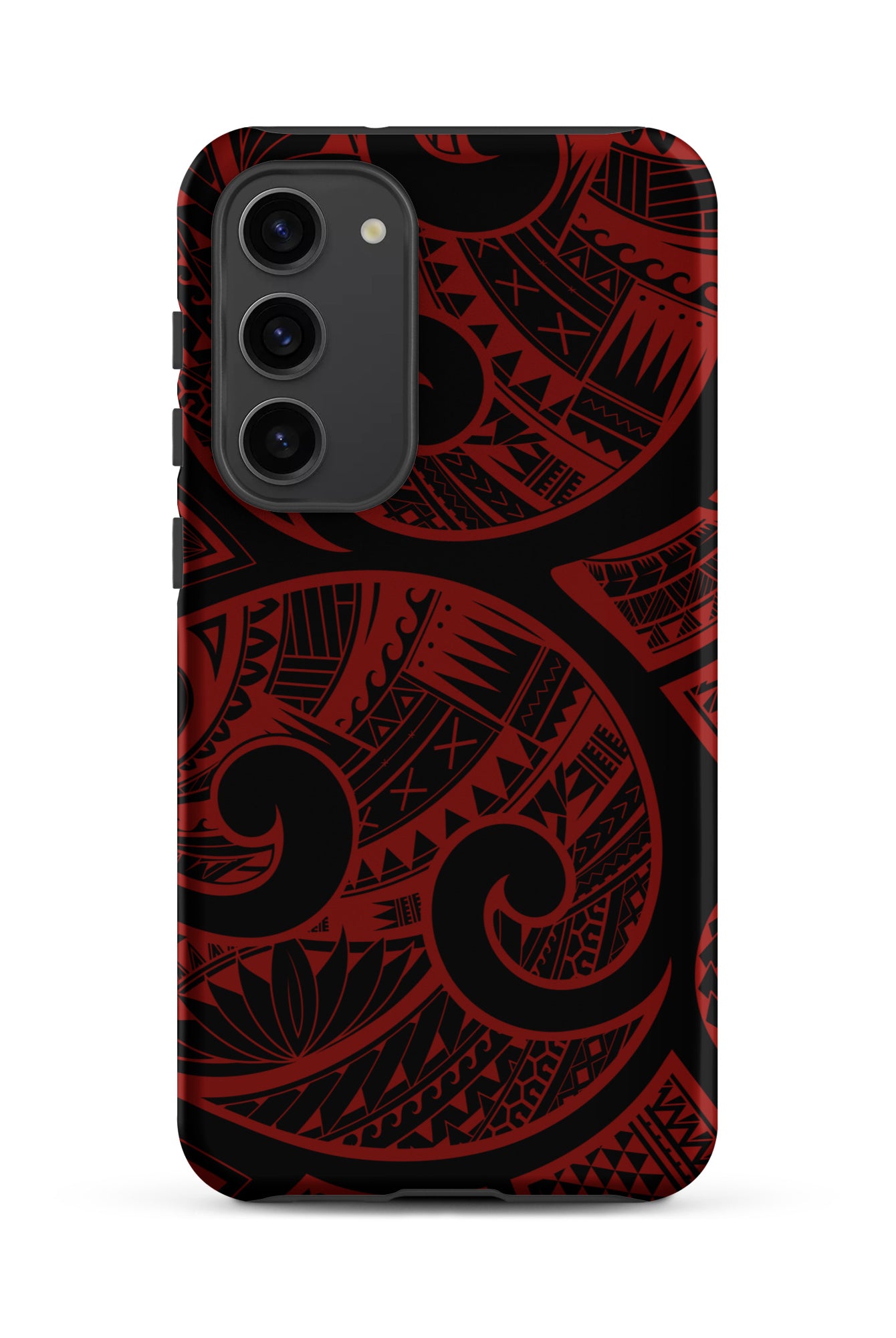 Red Tribal Tough Samsung Galaxy Case Samsung Galaxy S23 Plus Matte - Hawaiian Crimson Red Polynesian Tribal Design - The Local Banyan