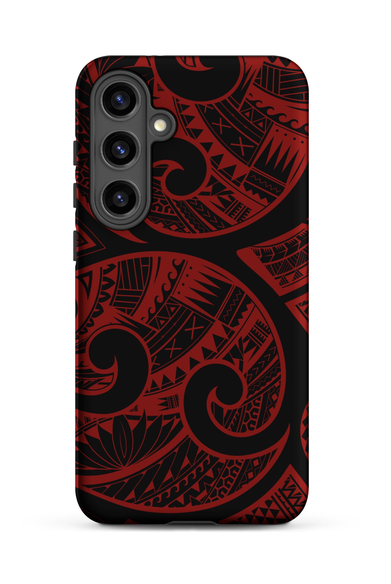 Red Tribal Tough Samsung Galaxy Case Samsung Galaxy S24 Plus Matte - Hawaiian Crimson Red Polynesian Tribal Design - The Local Banyan