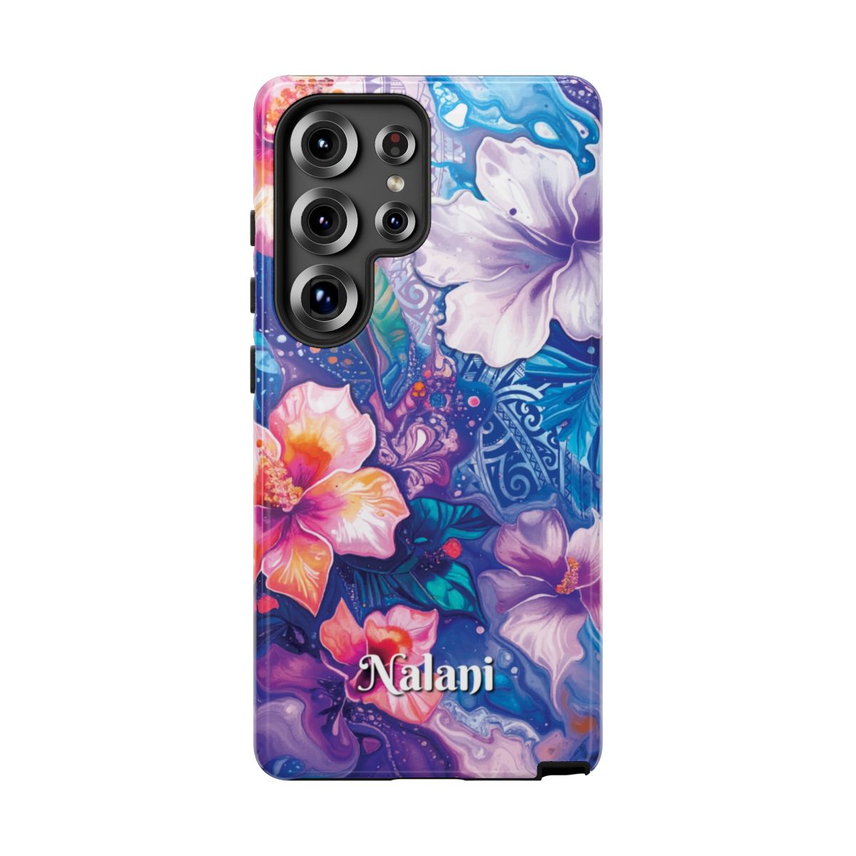 Woman holding Aloha Wai Personalized Tough Samsung Galaxy Case - Hawaiian Aloha Tropical Floral Design - The Local Banyan