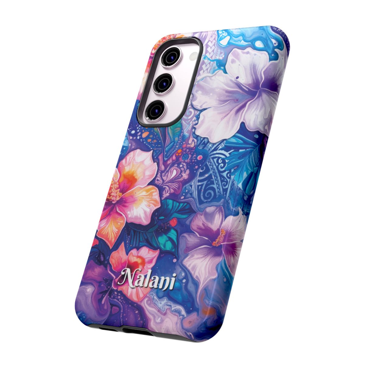 Woman holding Aloha Wai Personalized Tough Samsung Galaxy Case - Hawaiian Aloha Tropical Floral Design - The Local Banyan