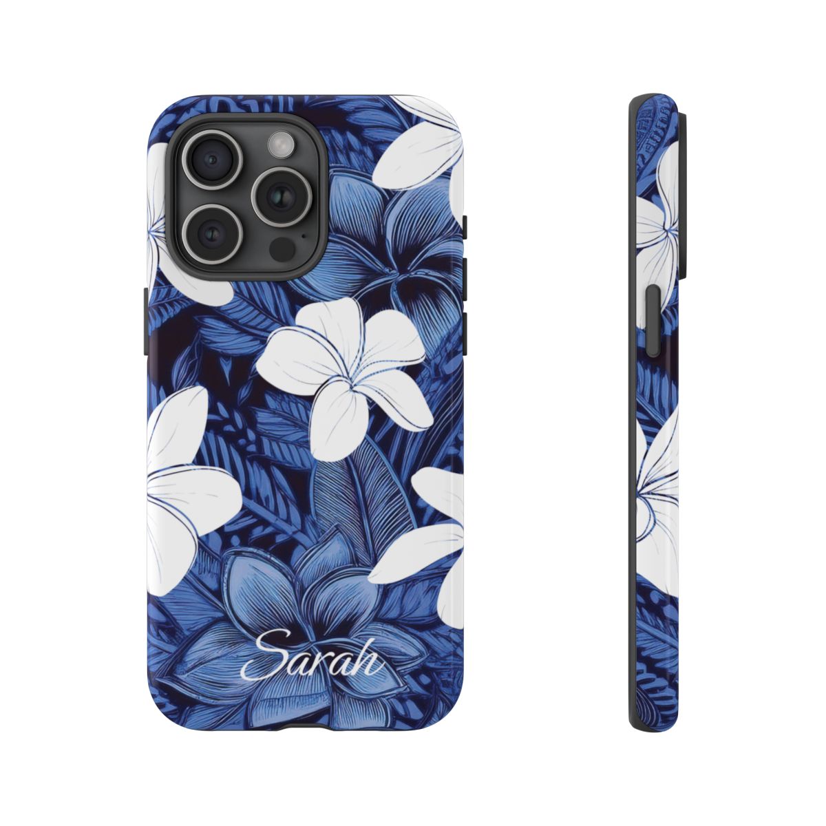 Eternal Blue Plumeria Personalized Tough Case for iPhone Phone Case The Local Banyan iPhone 15 Pro Max Glossy