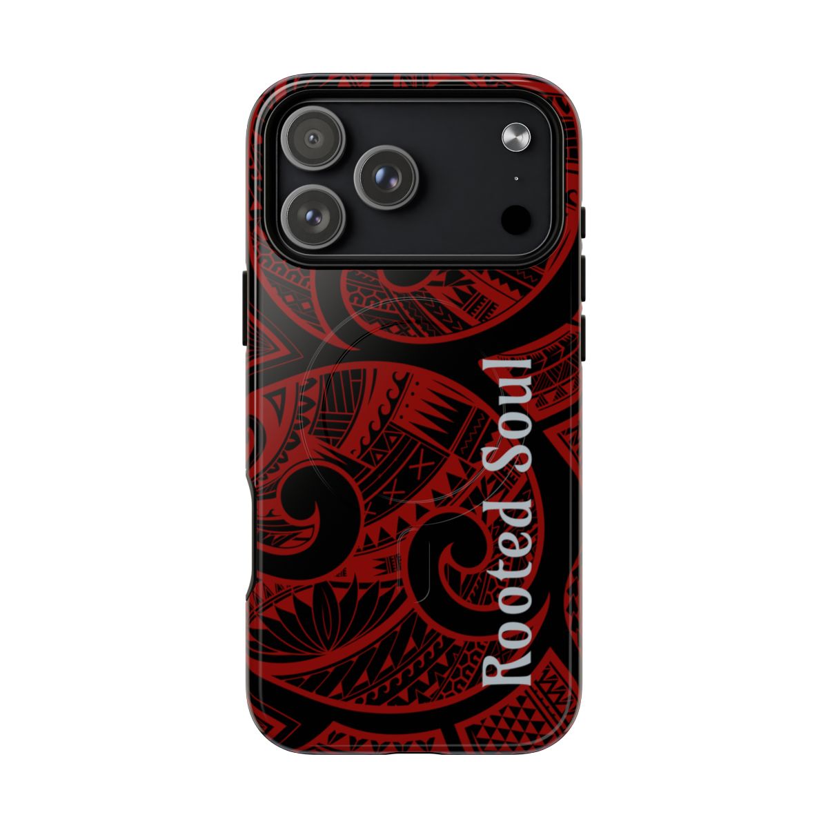 Woman holding Island Tribal Personalized MagSafe iPhone Case - Hawaiian Crimson Red Polynesian Tribal Design - The Local Banyan