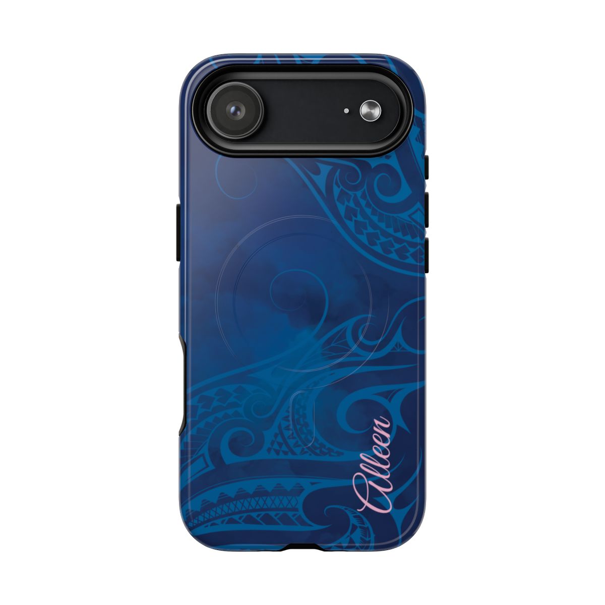 Kai Legacy Personalized MagSafe iPhone Case Detail View - Hawaiian Ocean Blue Polynesian Tribal Design Close Up - The Local Banyan