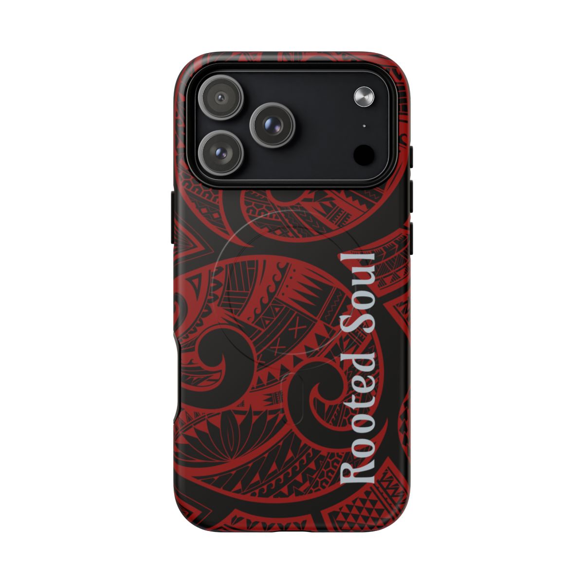 Island Tribal Personalized MagSafe iPhone Case Side View - Dual Layer Drop Protection Hawaiian Phone Case - The Local Banyan