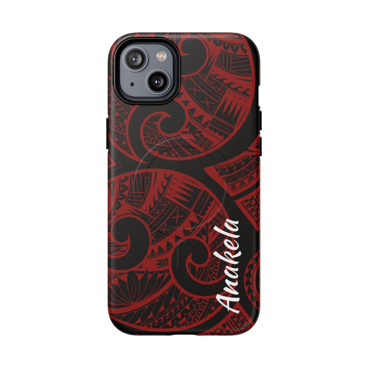 Island Tribal Personalized MagSafe iPhone Case Detail View - Hawaiian Crimson Red Polynesian Tribal Design Close Up - The Local Banyan