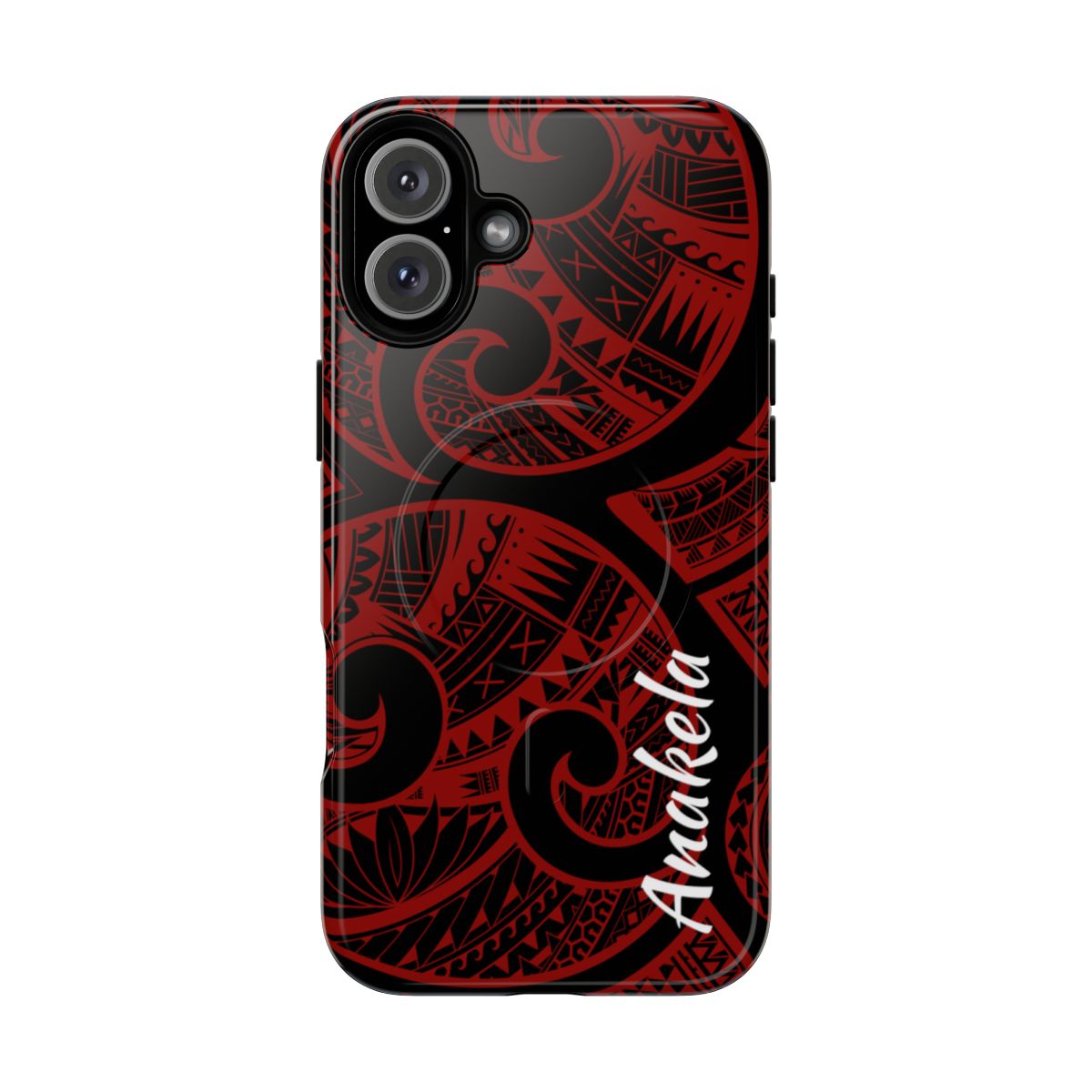 Woman holding Island Tribal Personalized MagSafe iPhone Case - Hawaiian Crimson Red Polynesian Tribal Design - The Local Banyan