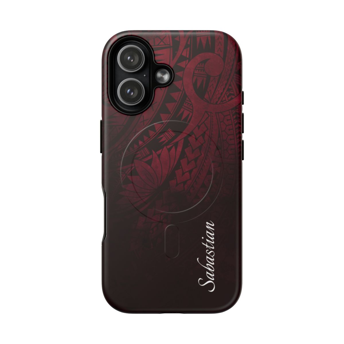 Eternal Ember Personalized MagSafe iPhone Case Detail View - Hawaiian Red Tribal Polynesian Design Close Up - The Local Banyan