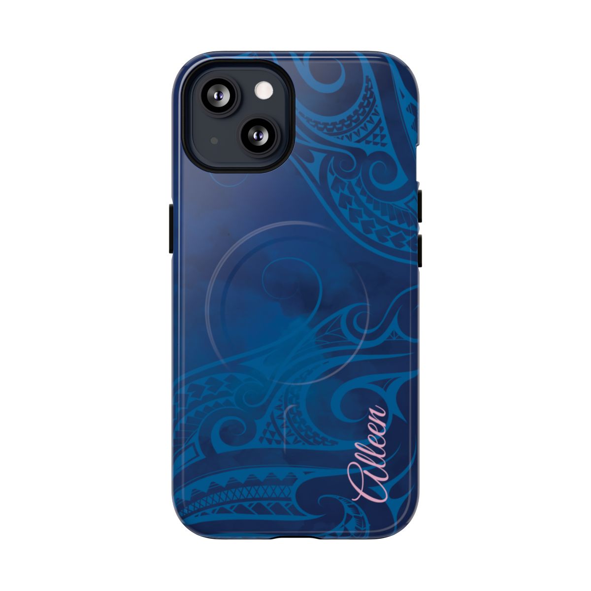 Kai Legacy Personalized MagSafe iPhone Case Detail View - Hawaiian Ocean Blue Polynesian Tribal Design Close Up - The Local Banyan