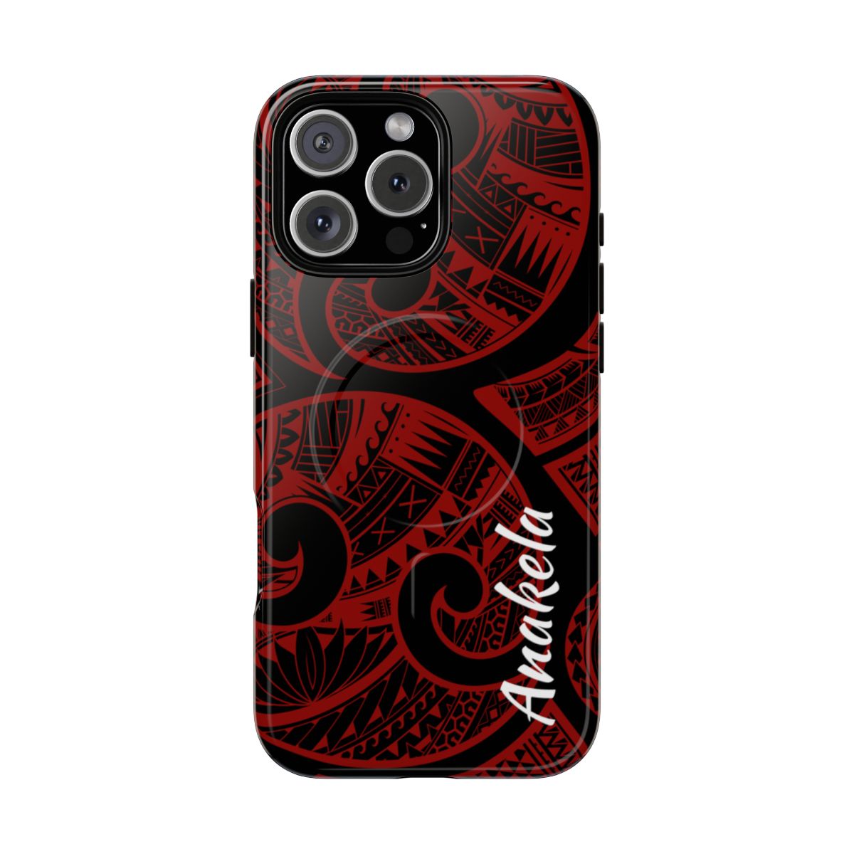 Island Tribal Personalized MagSafe iPhone Case iPhone 16 Pro Max Glossy - Hawaiian Crimson Red Polynesian Tribal Design - The Local Banyan