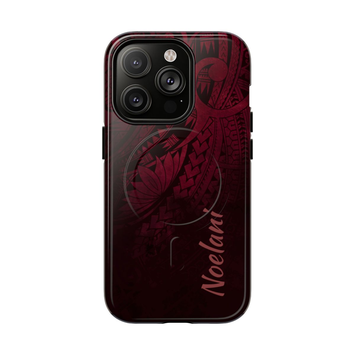 Woman holding Eternal Ember Personalized MagSafe iPhone Case - Hawaiian Red Tribal Polynesian Design - The Local Banyan
