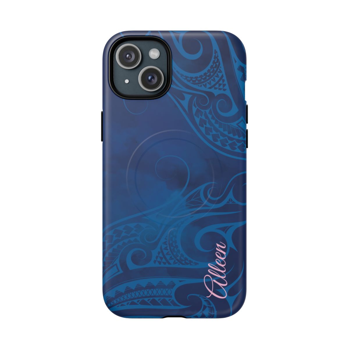Kai Legacy Personalized MagSafe iPhone Case Detail View - Hawaiian Ocean Blue Polynesian Tribal Design Close Up - The Local Banyan