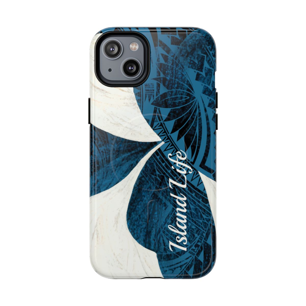 Hana Breeze Personalized MagSafe iPhone Case iPhone 14 Plus Glossy - Hawaiian Blue Plumeria Polynesian Botanical Design - The Local Banyan