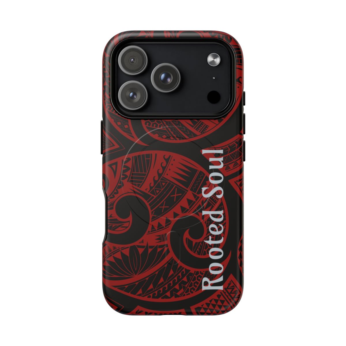 Woman holding Island Tribal Personalized MagSafe iPhone Case - Hawaiian Crimson Red Polynesian Tribal Design - The Local Banyan