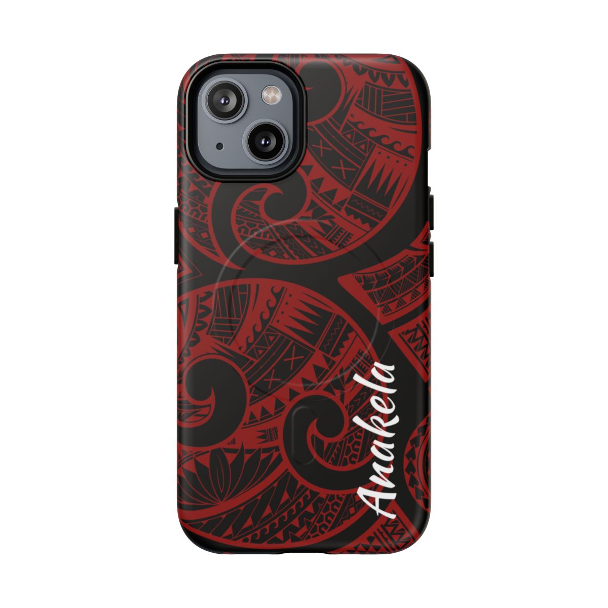 Island Tribal Personalized MagSafe iPhone Case iPhone 14 Matte - Hawaiian Crimson Red Polynesian Tribal Design - The Local Banyan