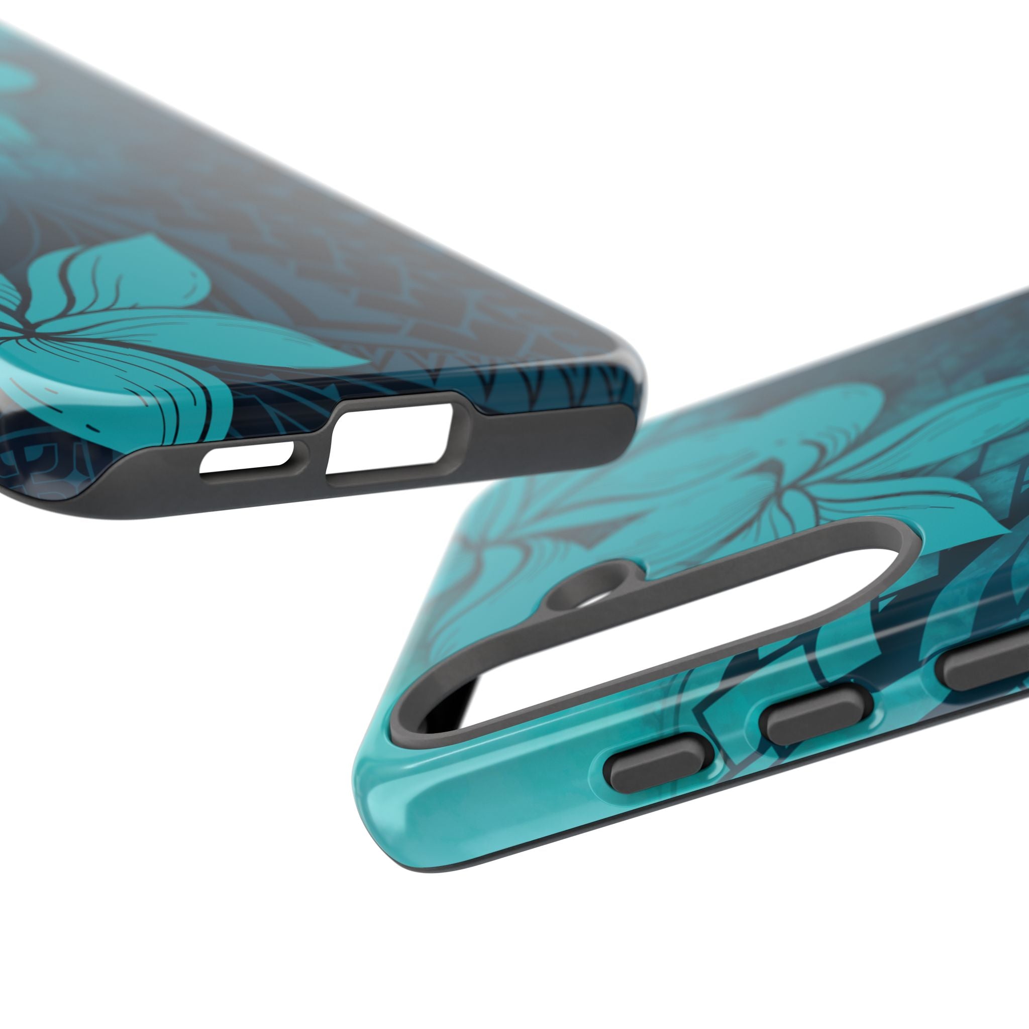 Moana Bloom Tough Samsung Galaxy Case Detail View - Hawaiian Teal Plumeria Ocean Tribal Design Close Up - The Local Banyan