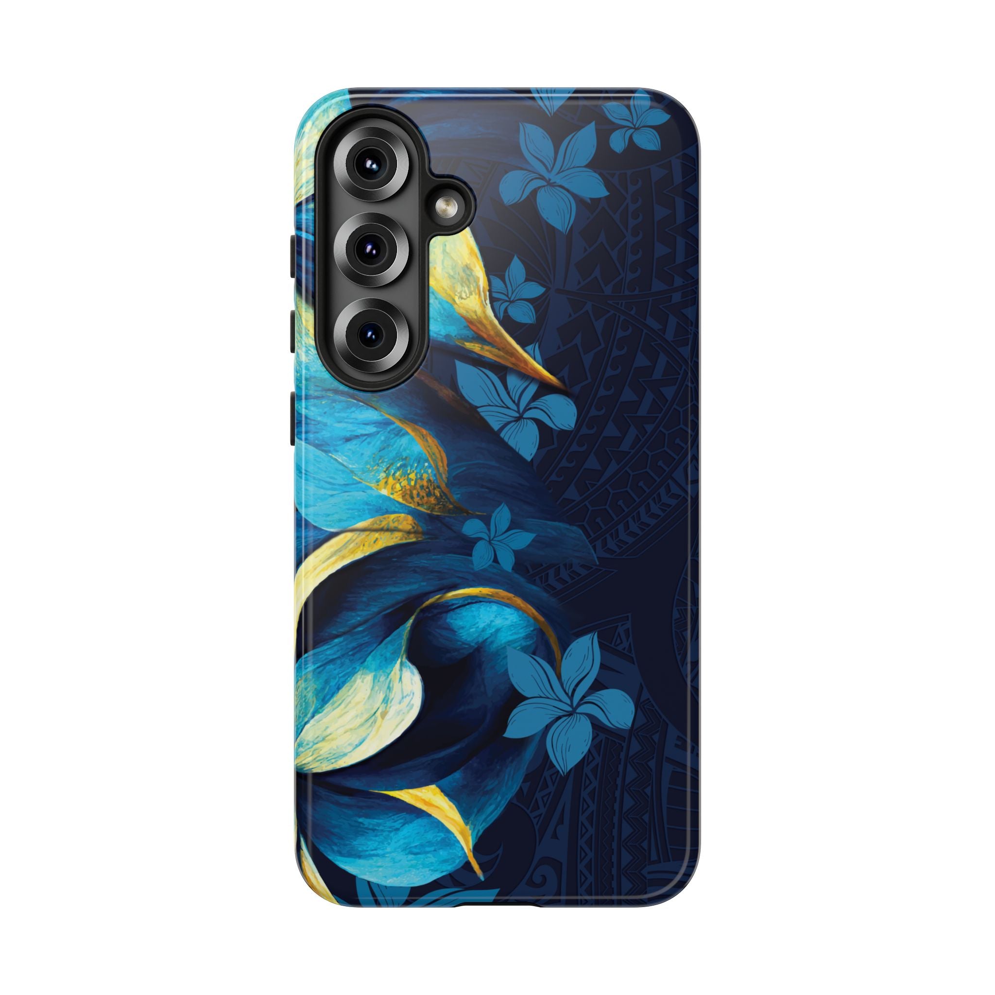Po Mahina Tough Samsung Galaxy Case Detail View - Hawaiian Moonlit Teal Gold Floral Design Close Up - The Local Banyan