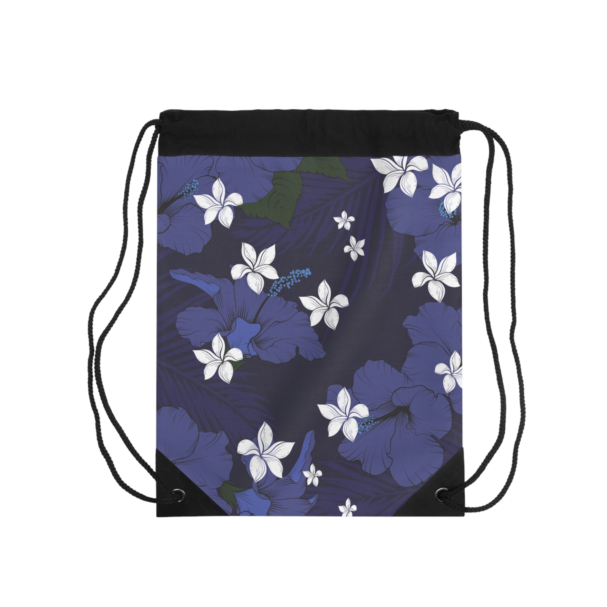 Vintage Blue Plumeria Drawstring Cinch Bag Backpack One size