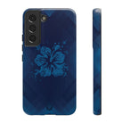 Kikokiko Lehua Tough Samsung Galaxy Case Samsung Galaxy S22 Glossy - Hawaiian Navy Blue Geometric Hibiscus Design - The Local Banyan