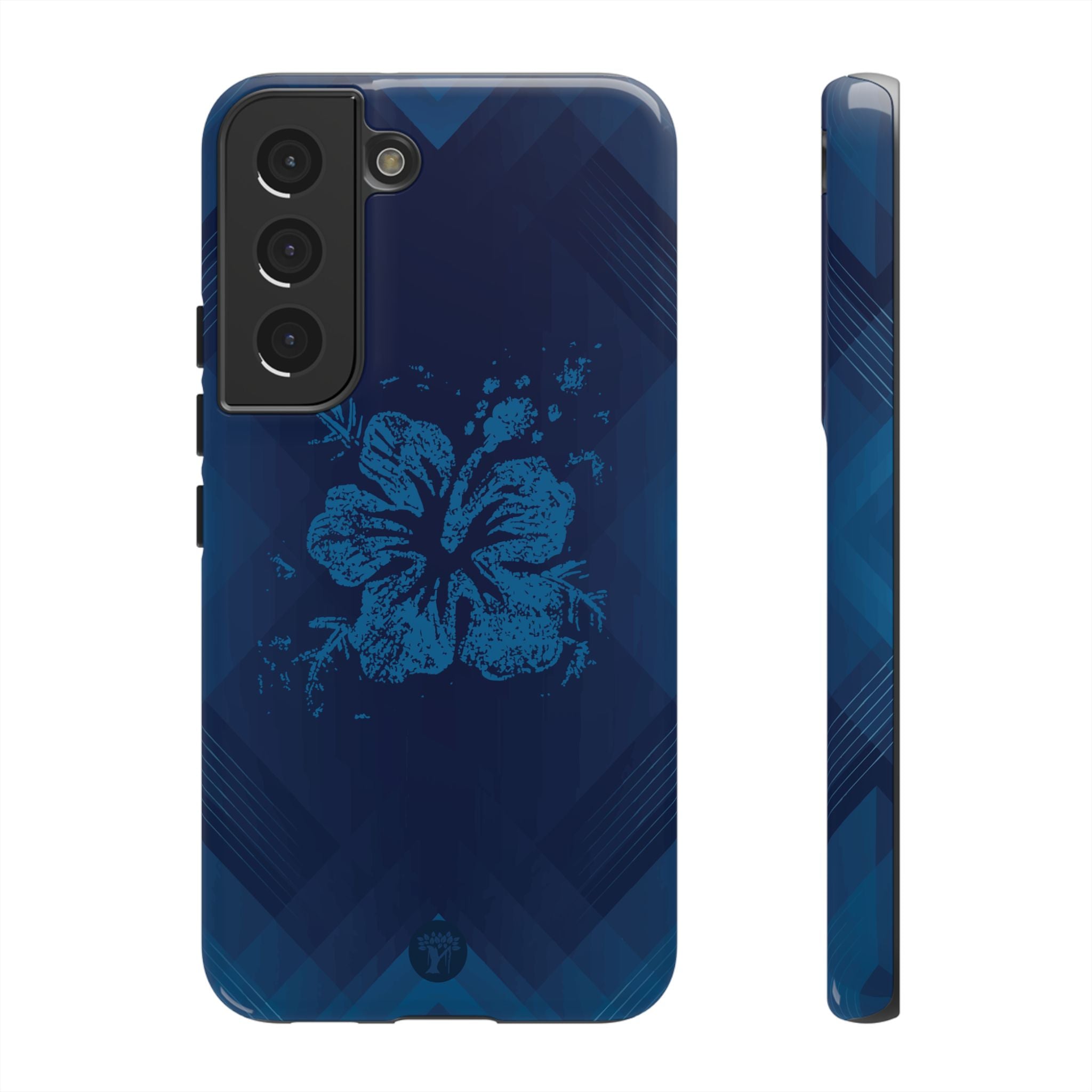 Kikokiko Lehua Tough Samsung Galaxy Case Samsung Galaxy S22 Glossy - Hawaiian Navy Blue Geometric Hibiscus Design - The Local Banyan