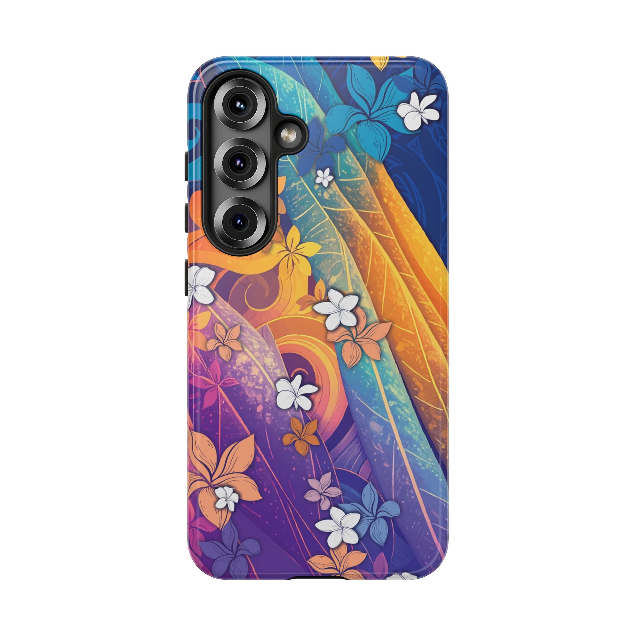 Mauna Sunrise Tough Samsung Galaxy Case Detail View - Hawaiian Colorful Sunrise Plumeria Design Close Up - The Local Banyan
