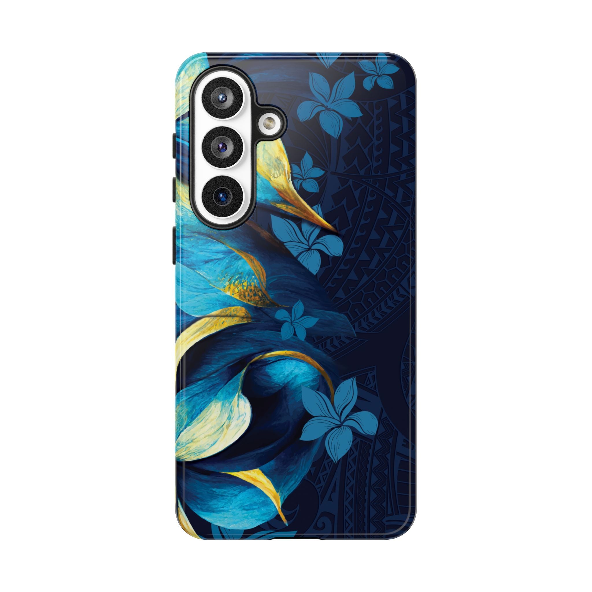 Po Mahina Tough Samsung Galaxy Case Detail View - Hawaiian Moonlit Teal Gold Floral Design Close Up - The Local Banyan