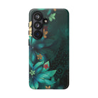 Woman holding Aloha Whispers Tough Samsung Galaxy Case - Hawaiian Abstract Green Floral Polynesian Design - The Local Banyan