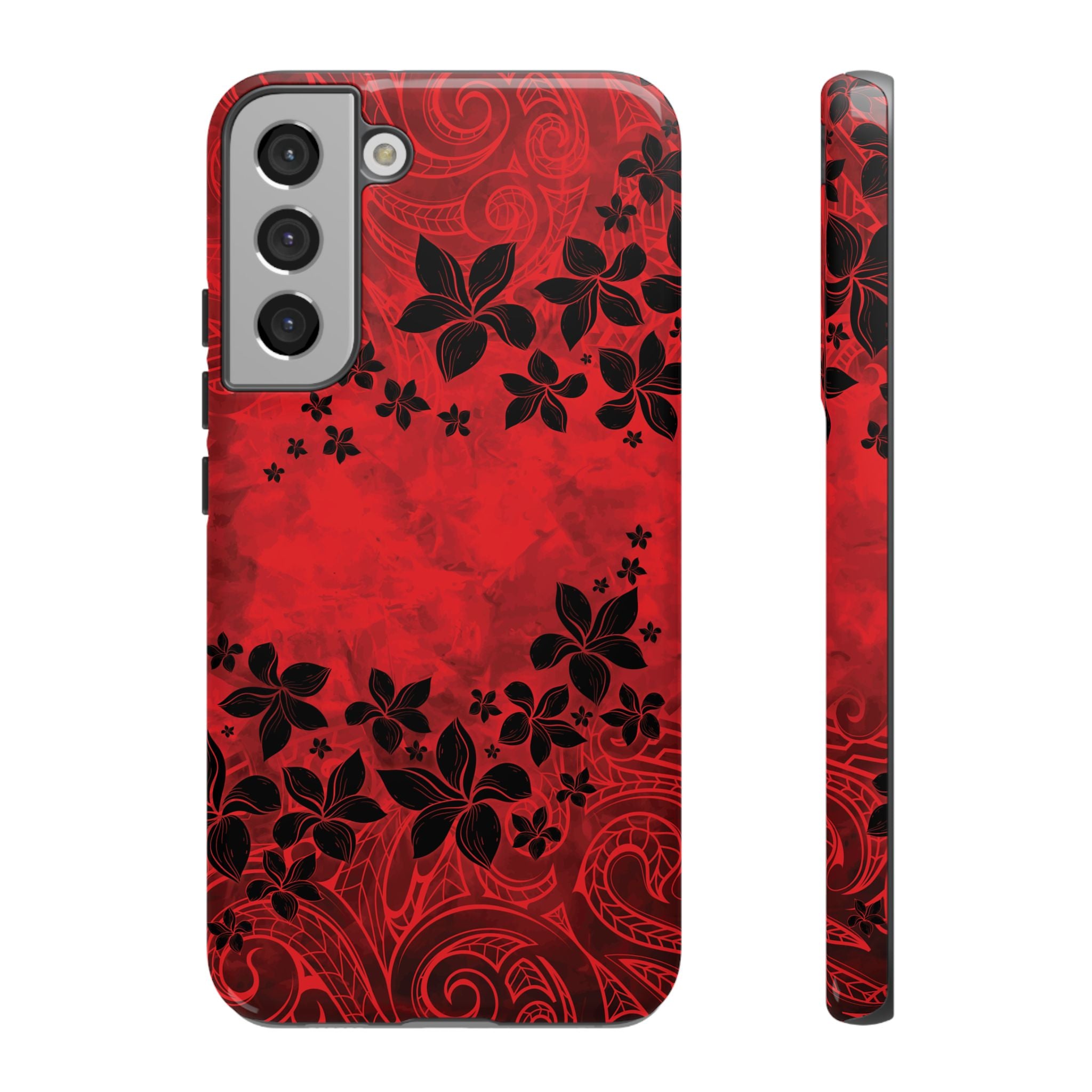 Keahi Pua Tough Samsung Galaxy Case Samsung Galaxy S22 Plus Glossy - Hawaiian Fire Flower Red Tribal Floral Design - The Local Banyan