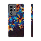 Nohea Twilight Tough Samsung Galaxy Case Samsung Galaxy S21 Ultra Glossy - Hawaiian Blue Orange Plumeria Twilight Design - The Local Banyan