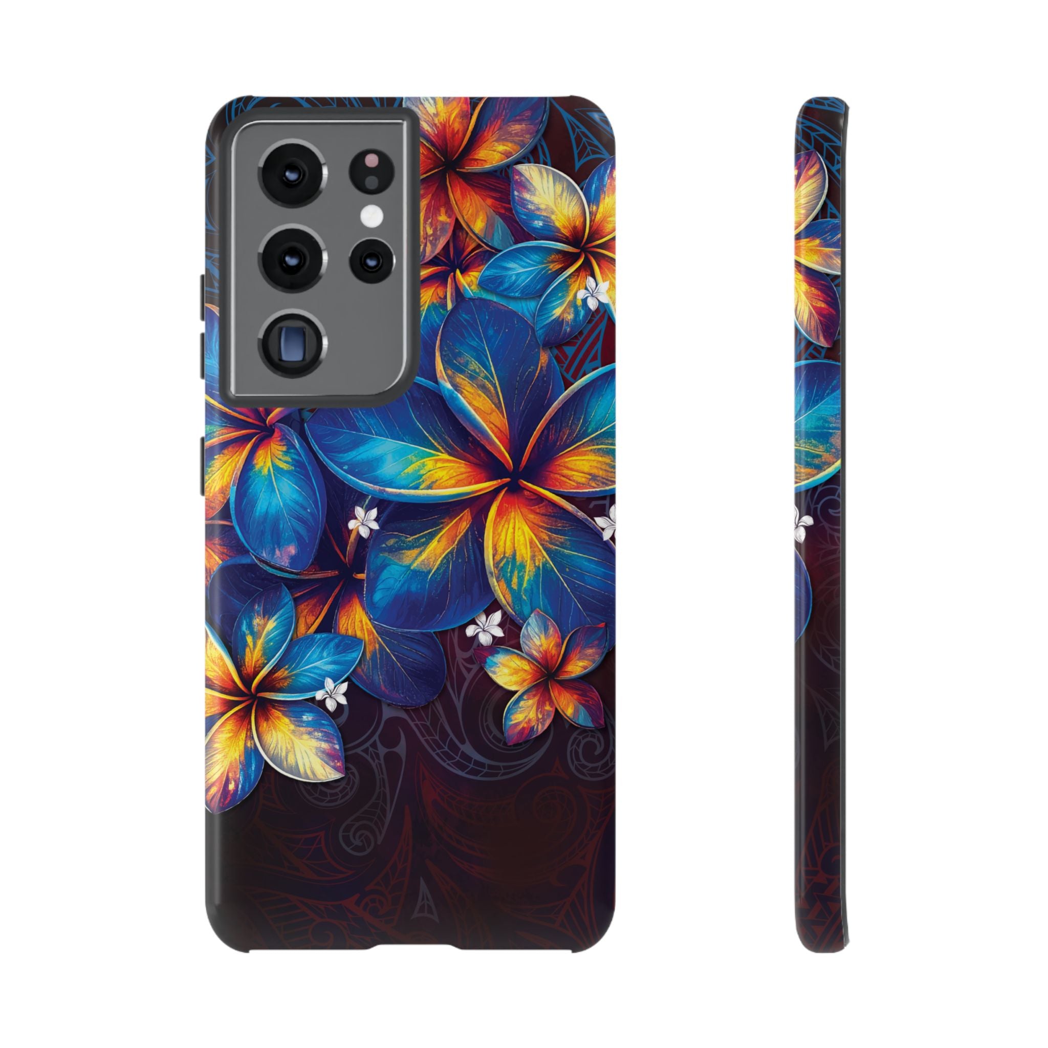 Nohea Twilight Tough Samsung Galaxy Case Samsung Galaxy S21 Ultra Glossy - Hawaiian Blue Orange Plumeria Twilight Design - The Local Banyan
