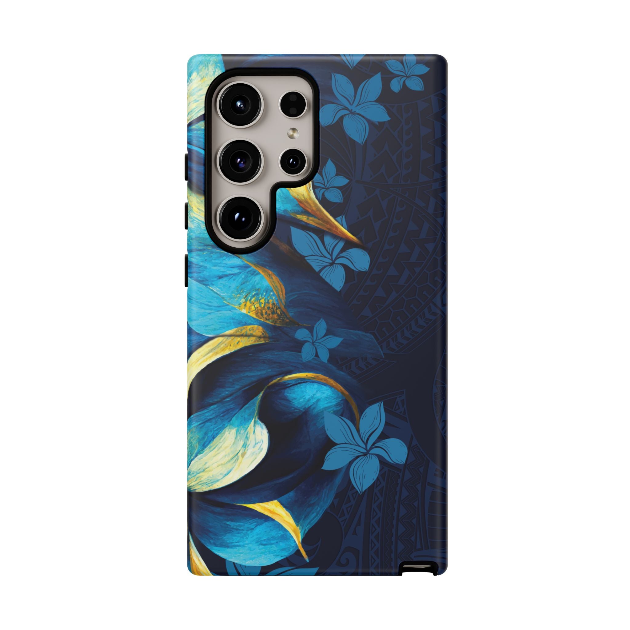 Po Mahina Tough Samsung Galaxy Case Detail View - Hawaiian Moonlit Teal Gold Floral Design Close Up - The Local Banyan
