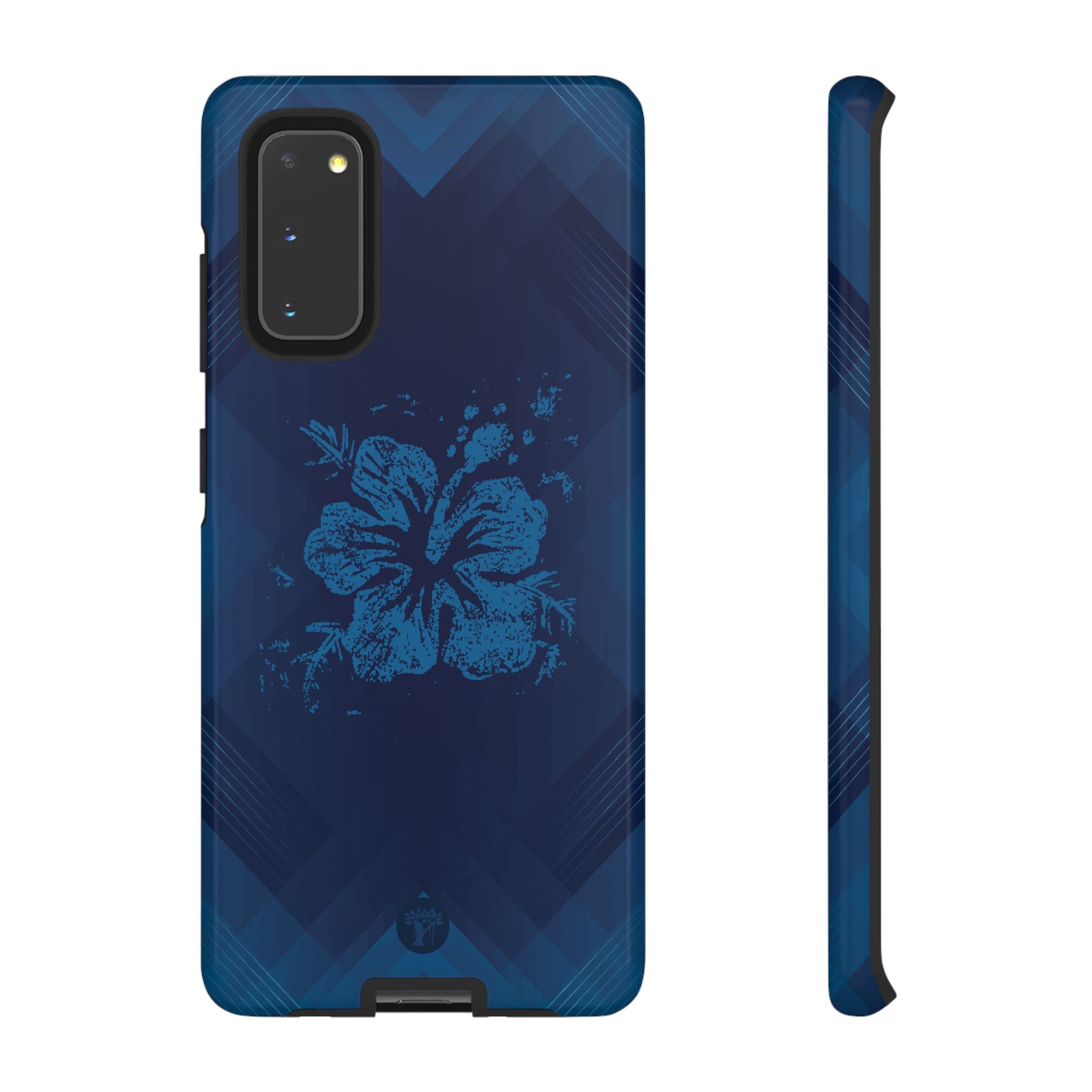 Kikokiko Lehua Tough Samsung Galaxy Case Samsung Galaxy S20 Glossy - Hawaiian Navy Blue Geometric Hibiscus Design - The Local Banyan