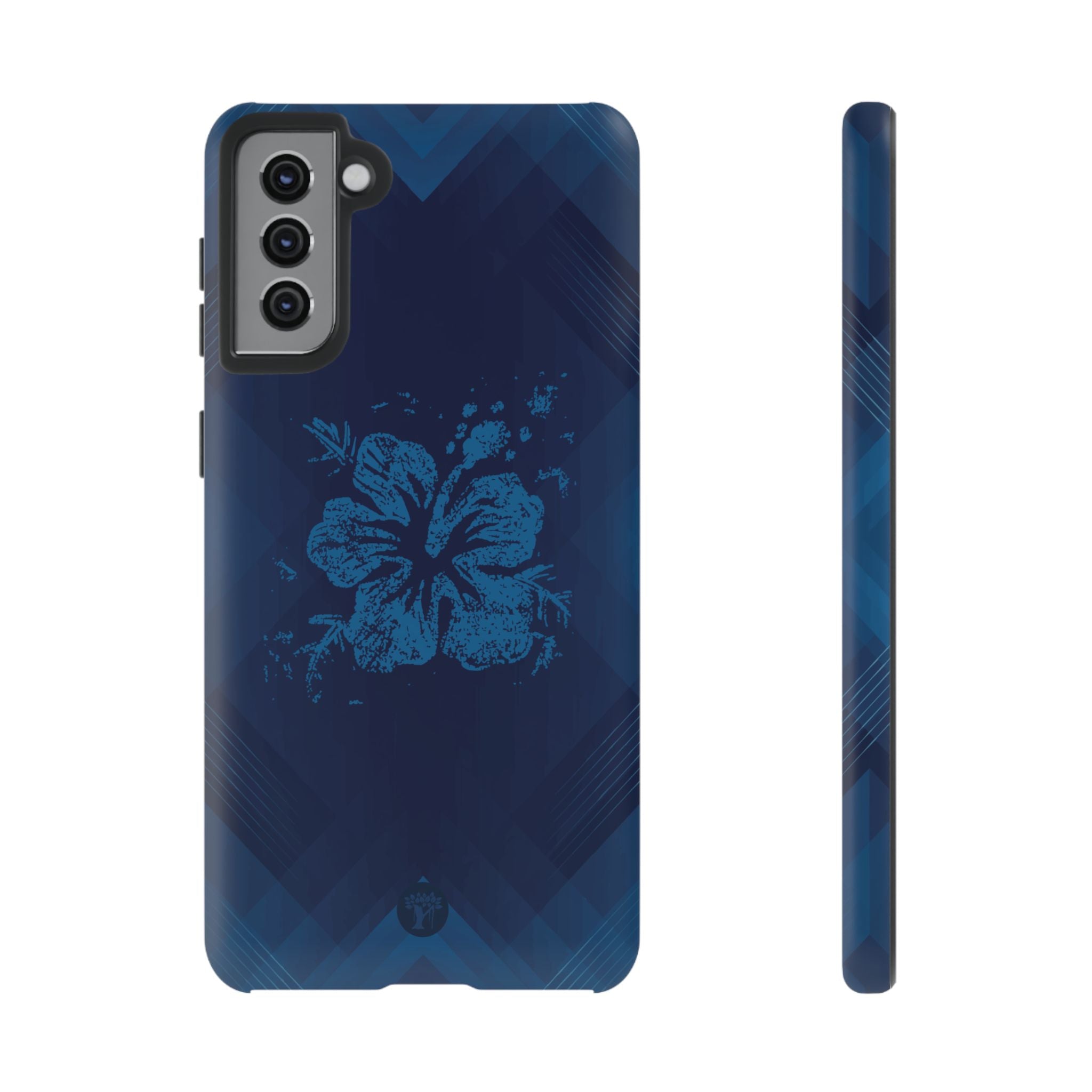 Kikokiko Lehua Tough Samsung Galaxy Case Samsung Galaxy S21 Plus Matte - Hawaiian Navy Blue Geometric Hibiscus Design - The Local Banyan