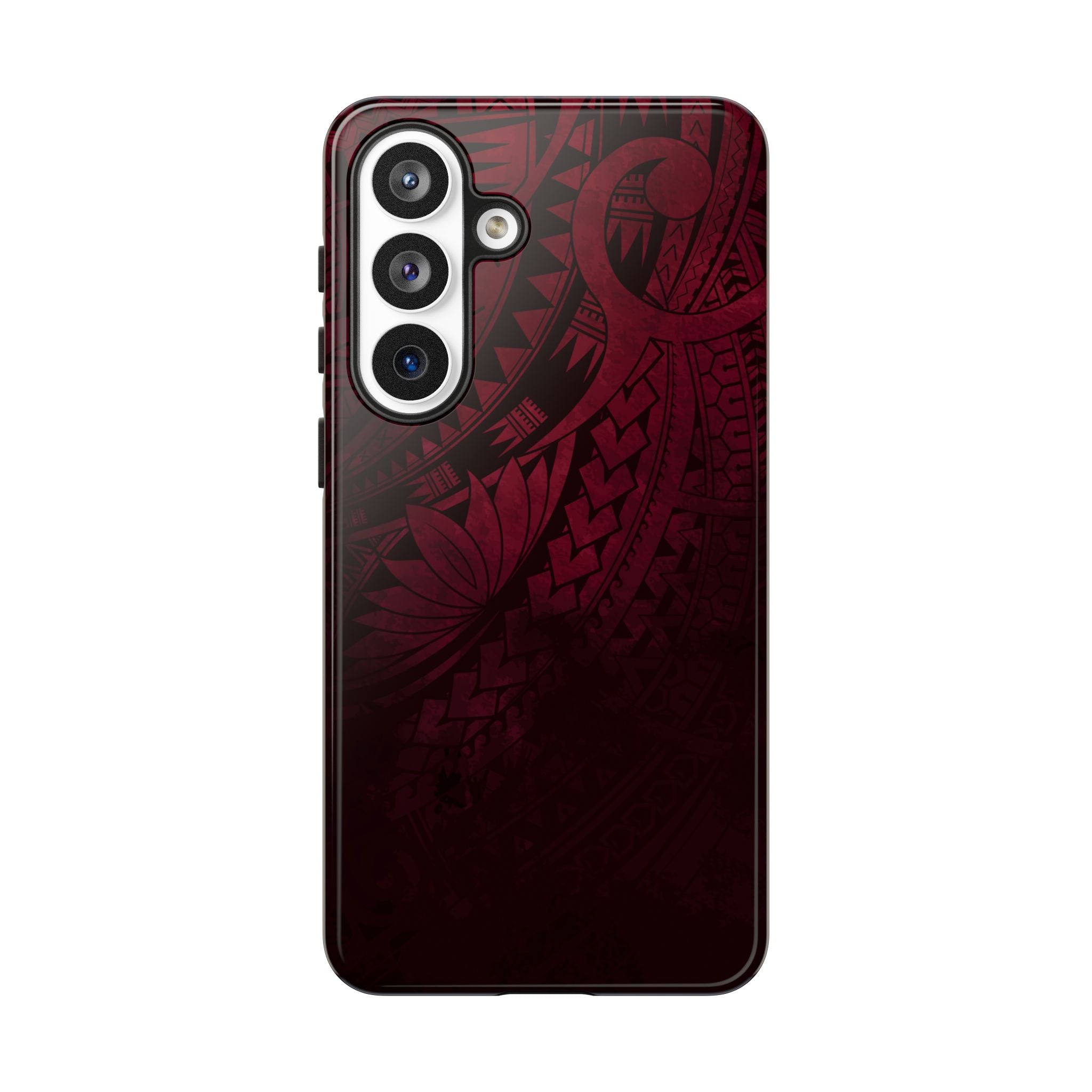 Woman holding Eternal Ember Tough Samsung Galaxy Case - Hawaiian Red Tribal Polynesian Design - The Local Banyan