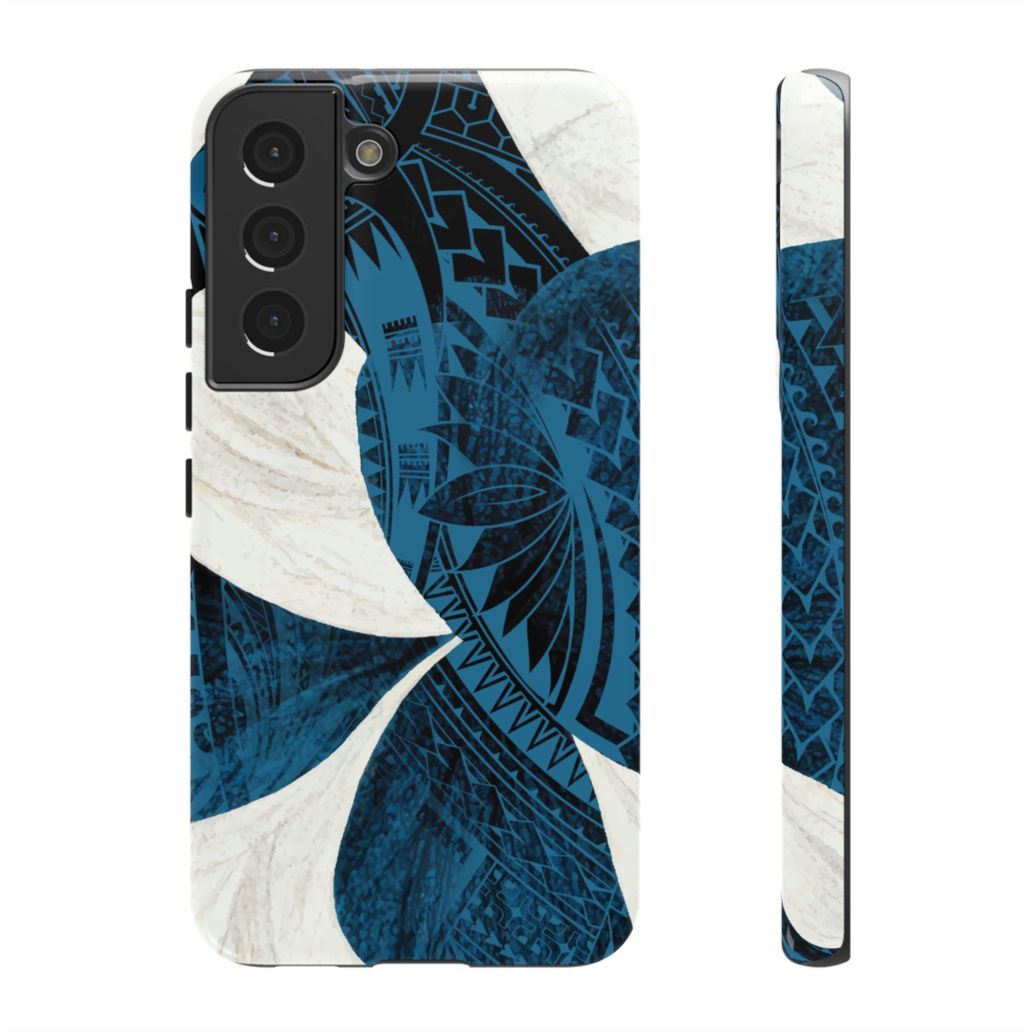 Hana Breeze Tough Samsung Galaxy Case Samsung Galaxy S22 Glossy - Hawaiian Blue Plumeria Polynesian Botanical Design - The Local Banyan