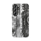 Woman holding Monochrome Oasis Tough Samsung Galaxy Case - Hawaiian Black White Botanical Tribal Design - The Local Banyan