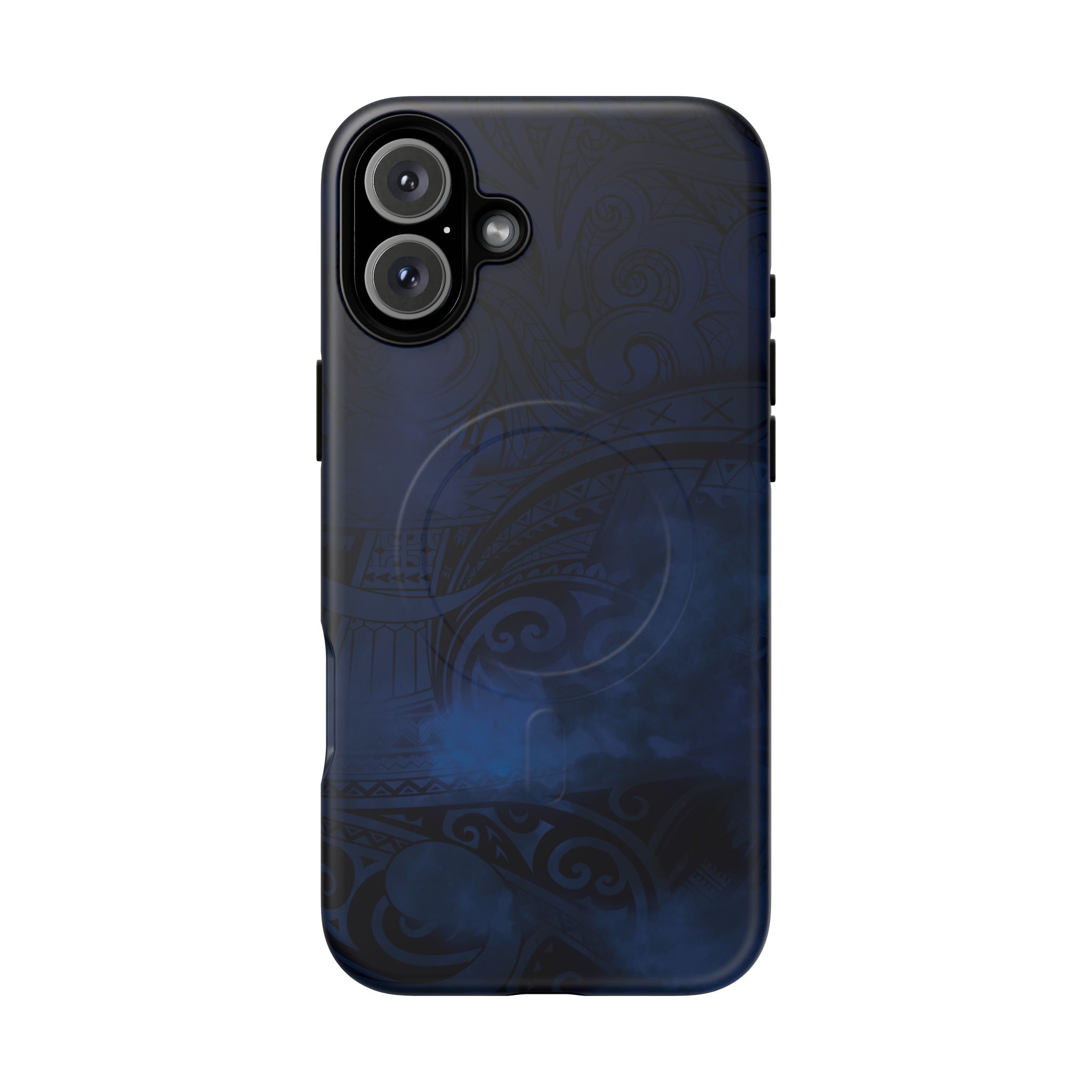 Woman holding Midnight Essence MagSafe iPhone Case - Hawaiian Midnight Navy Polynesian Tribal Design - The Local Banyan